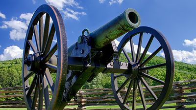 Civil War era cannon overlooks Kennesaw Mountain National Battle. (military, artillery, American history)