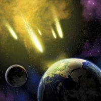 Artist's interpretation of asteroids impacting Earth