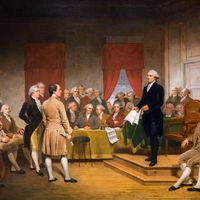 A painting of George Washington and other founders at the Constitutional Convention.