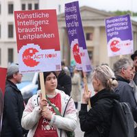 Protesters in Germany advocating for AI regulation