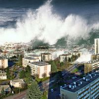 Artist's depiction of a tsunami