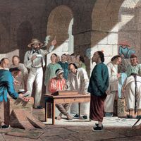 English goods are sold in Guangzhou, China, in 1858.