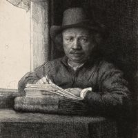 Rembrandt: Self-Portrait Etching at a Window